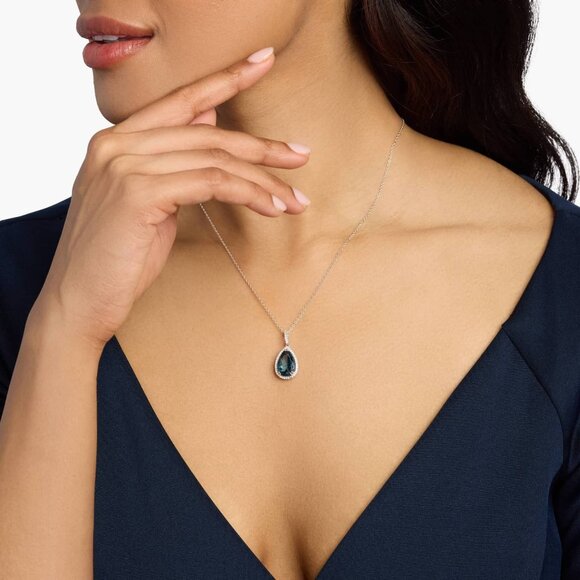 Blue Nile London Blue Topaz  Necklace Elegant Halo Pendant In Sterling Silver - Picture 3 of 4